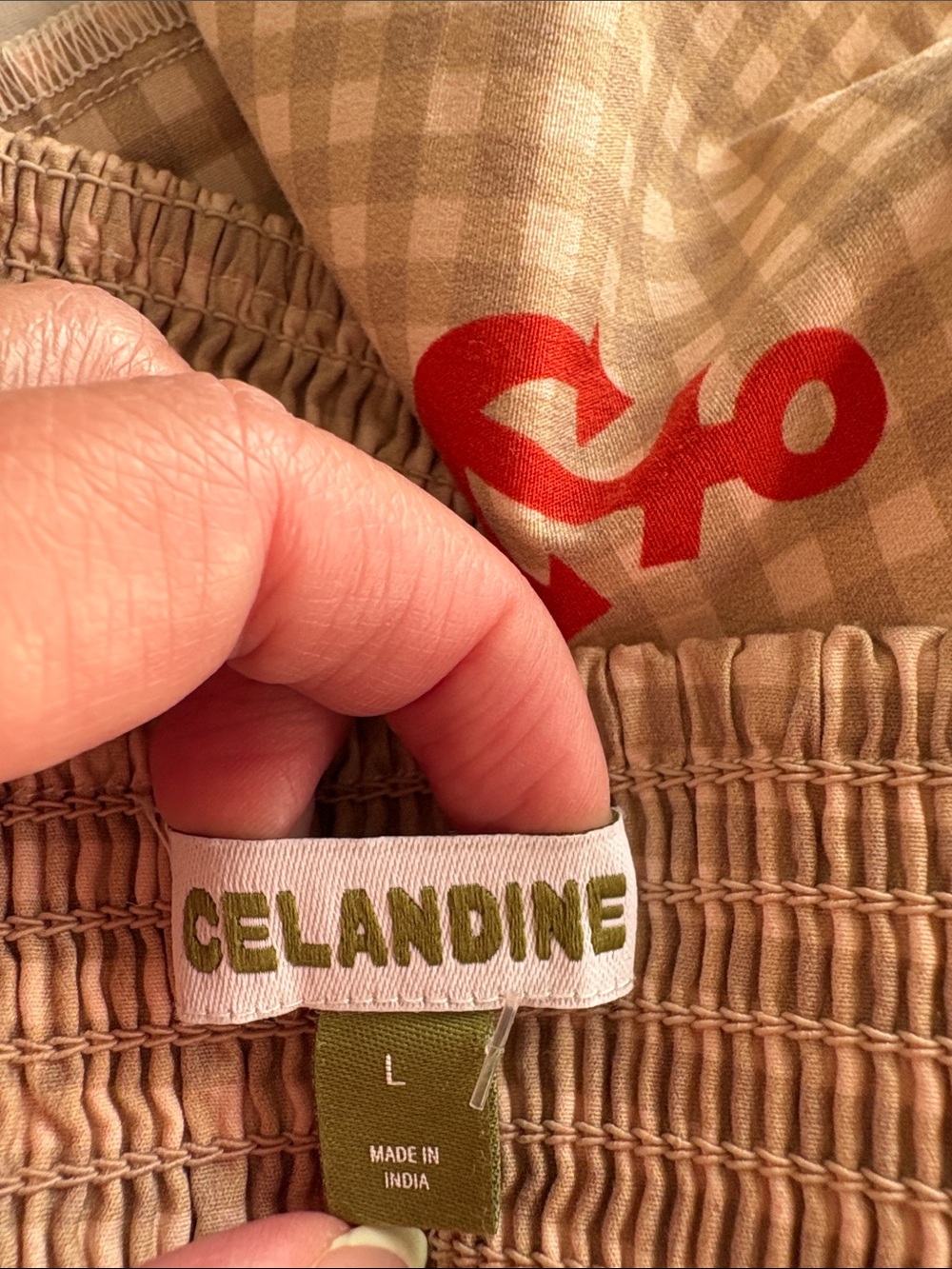 Anthropologie Beige Gingham Cami with Red Anchor Print - Picture 4 of 4
